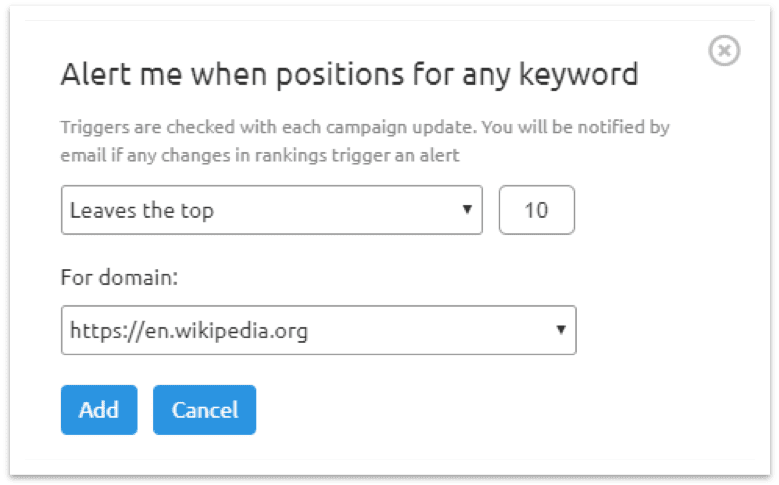 SEMRush keyword alert feature