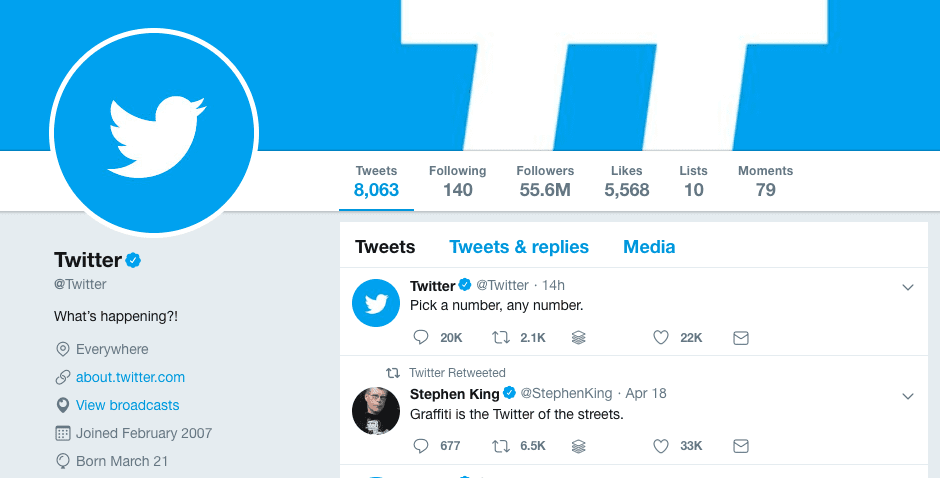 Twitter's Twitter profile