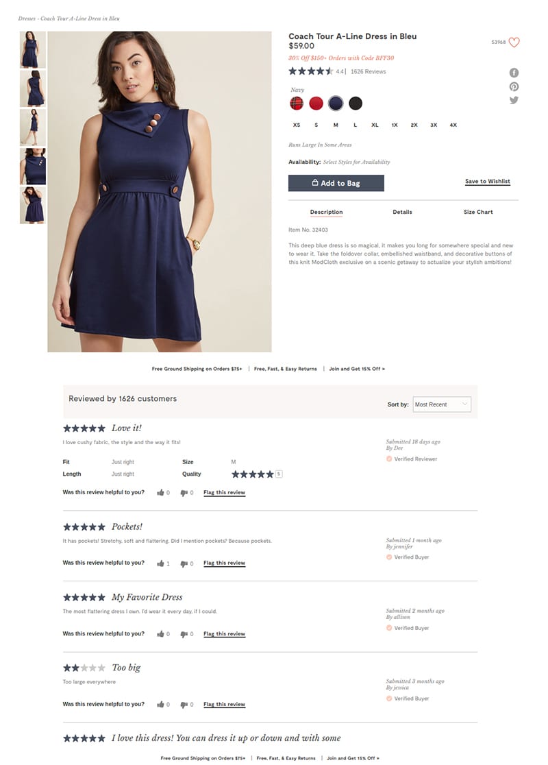 UGC reviews for ModCloth