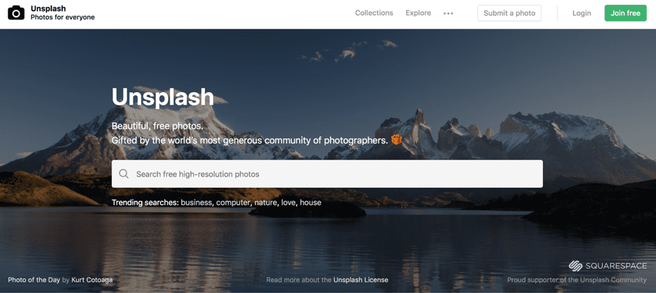 Unsplash homepage