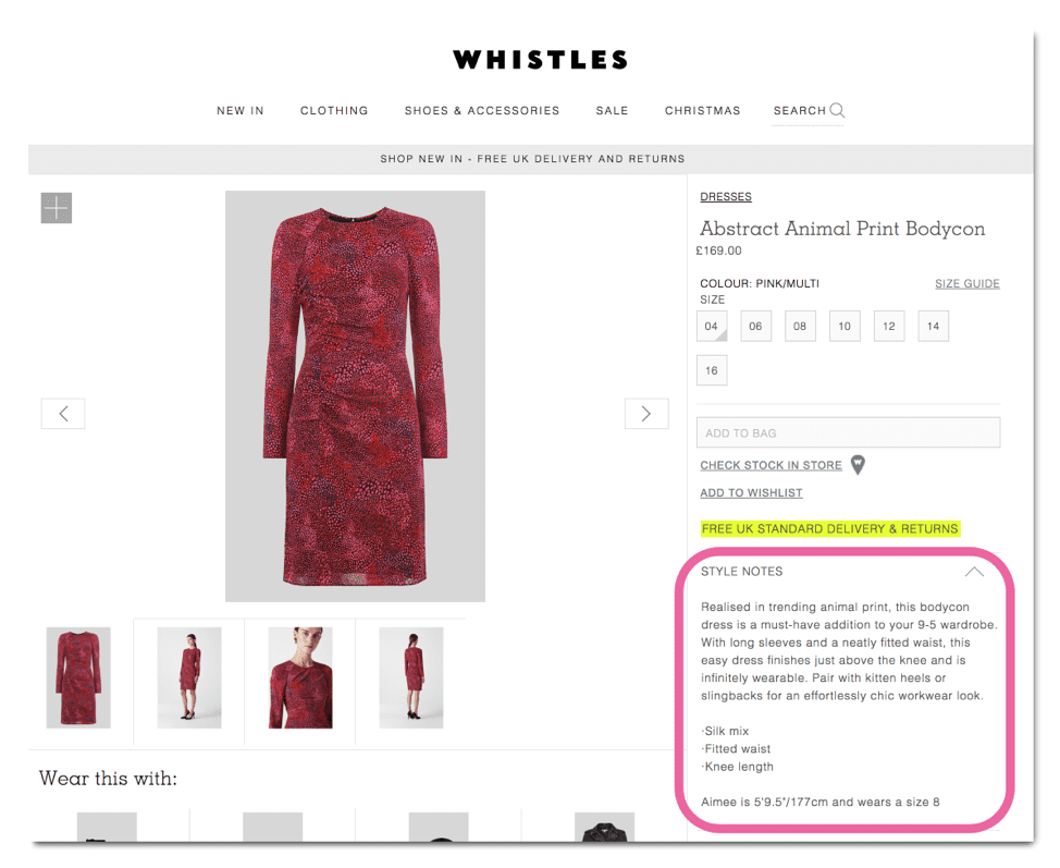 Whistles product description example