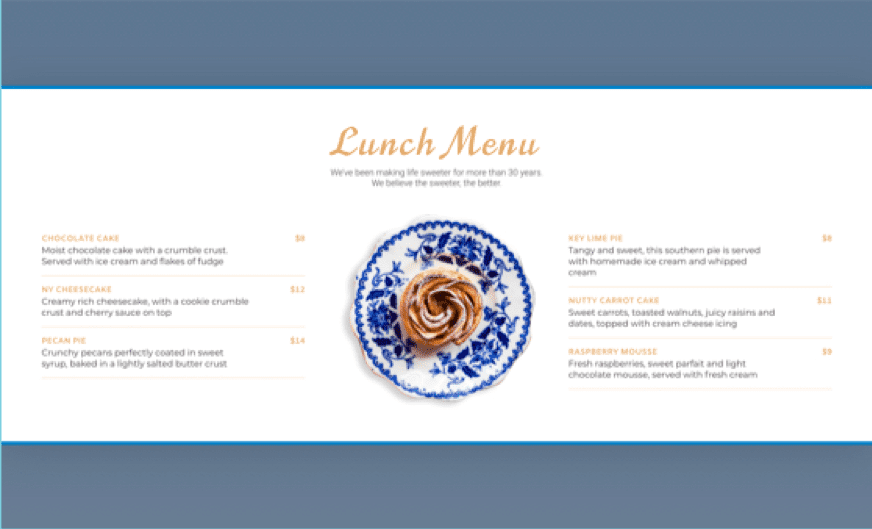 Personalized lunch menu example