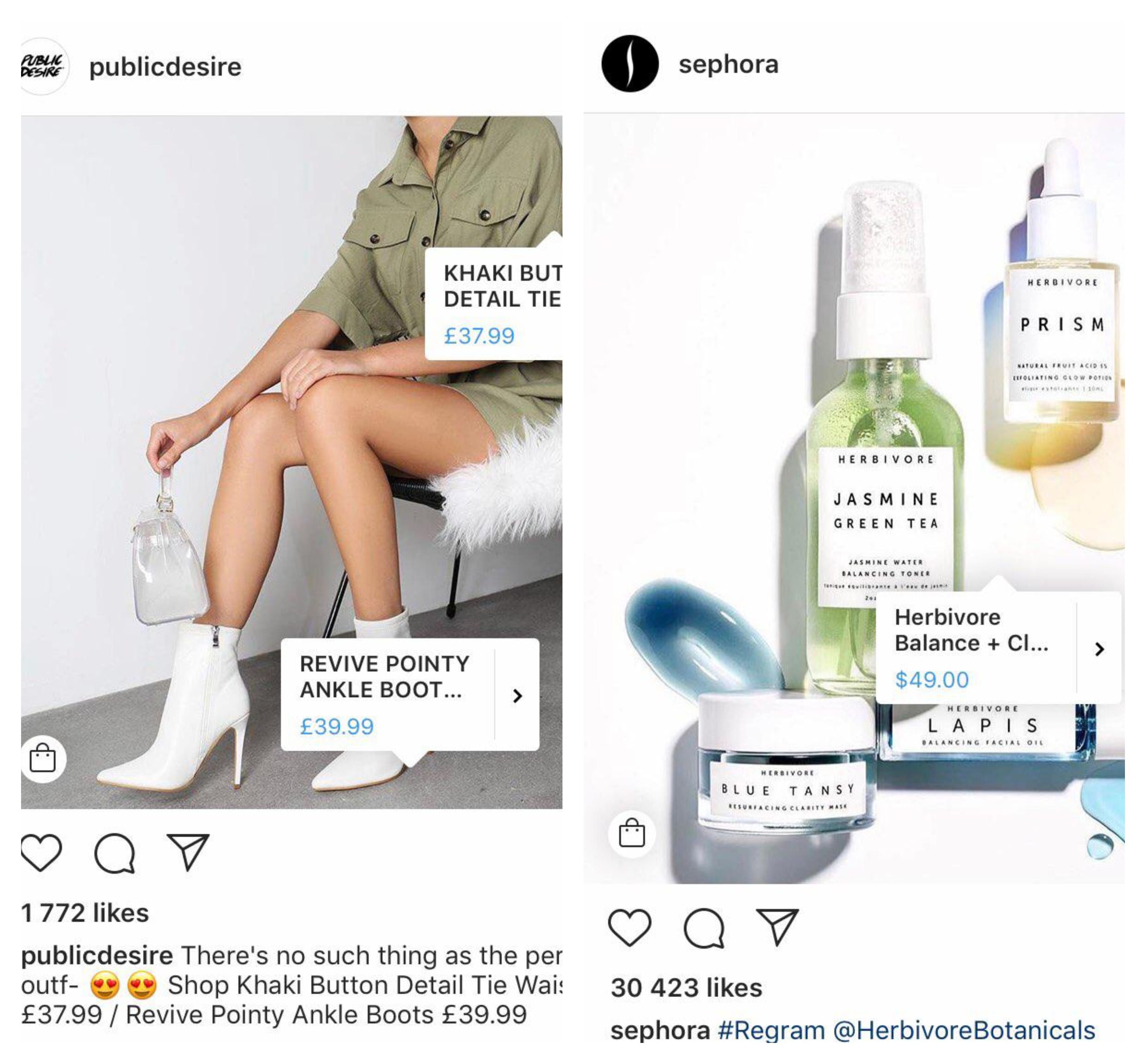 Public Desire and Sephora tagged Instagram posts