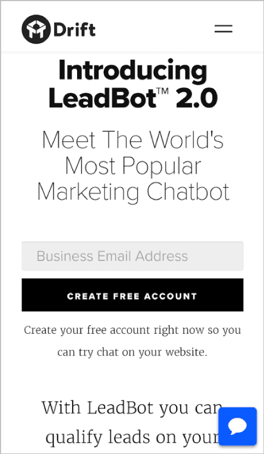 Drift.com bot-based lead qualification landing page
