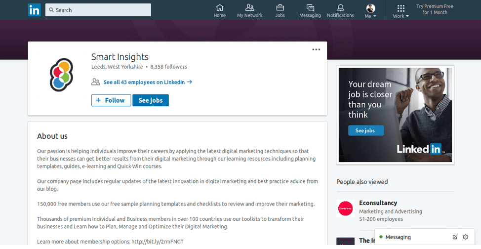 Smart Insights LinkedIn page