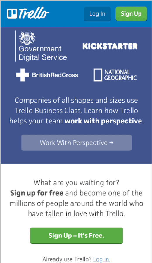 Trello sign up page