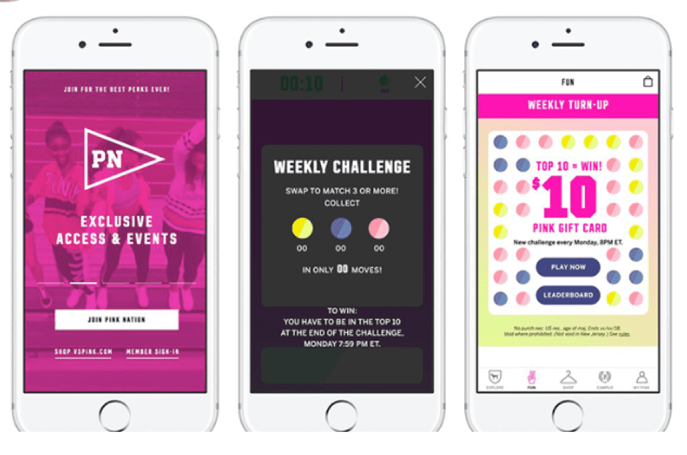 Victoria's Secret Pink Nation app pages