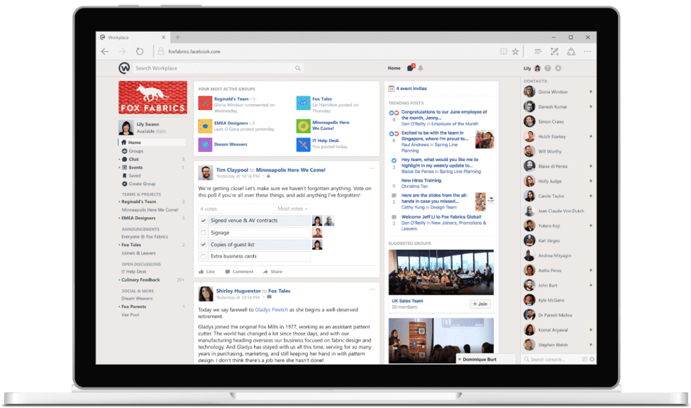 Workplace by Facebook dashboard