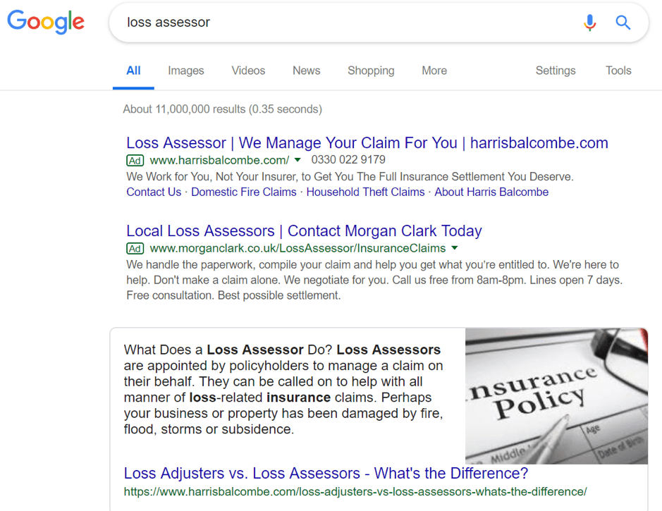 Loss assessor featured snippet