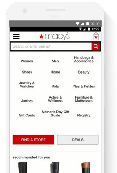 Macy's mobile navigation