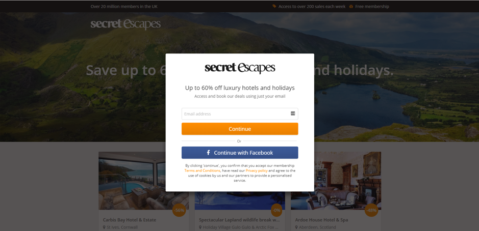 Secret Escapes un-personalized page