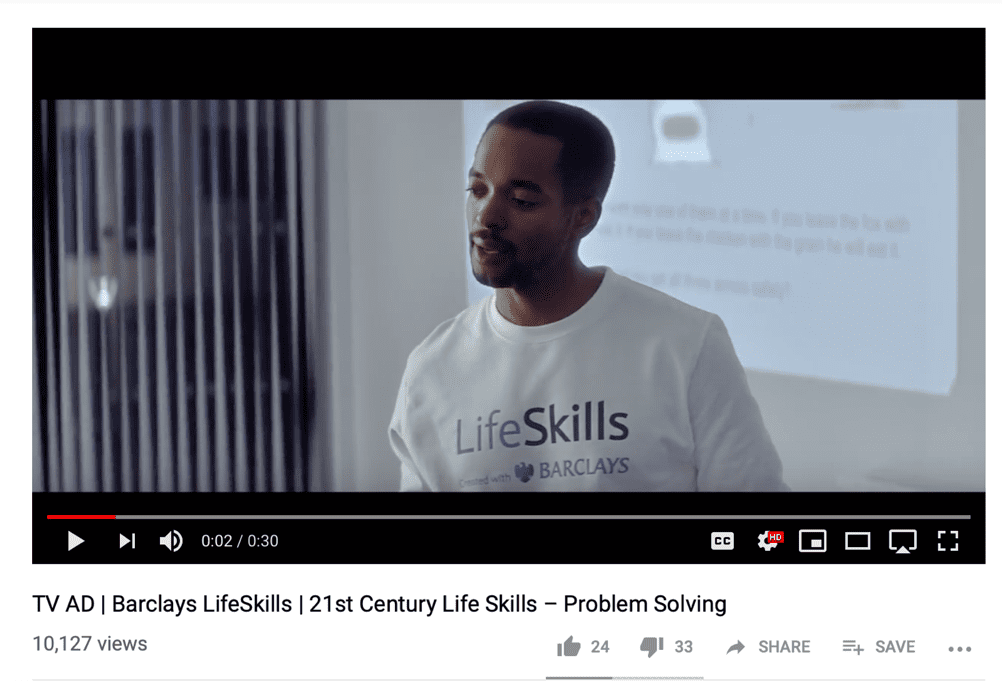 Barclays life skills TV advert