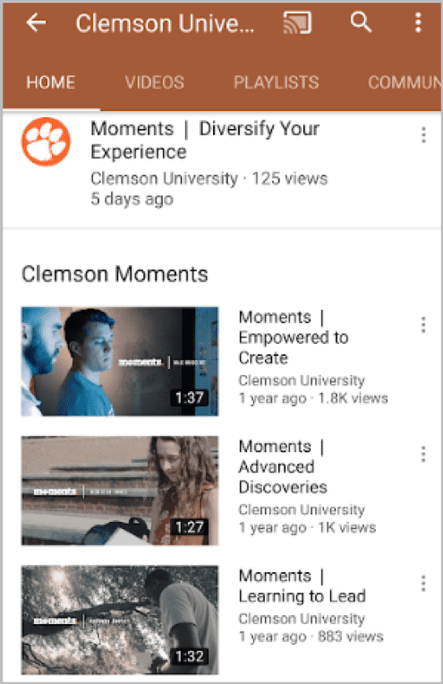 Clemson Moments YouTube videos