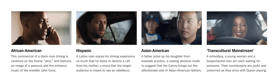 Different Ads, Different Ethnicities, Same Car