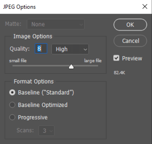 Формат превью. Джипег для фотошопа. Format options — Baseline optimized;. Options image. Option image change.