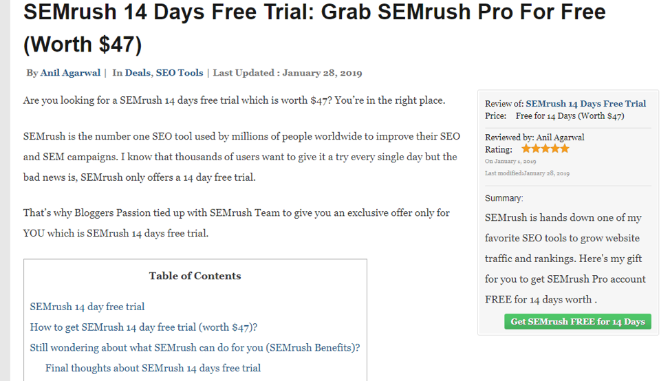 SEMrush free trial post