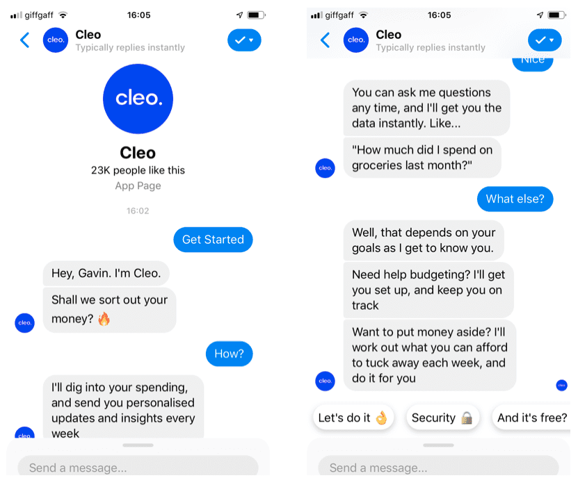 Cleo chatbot conversation