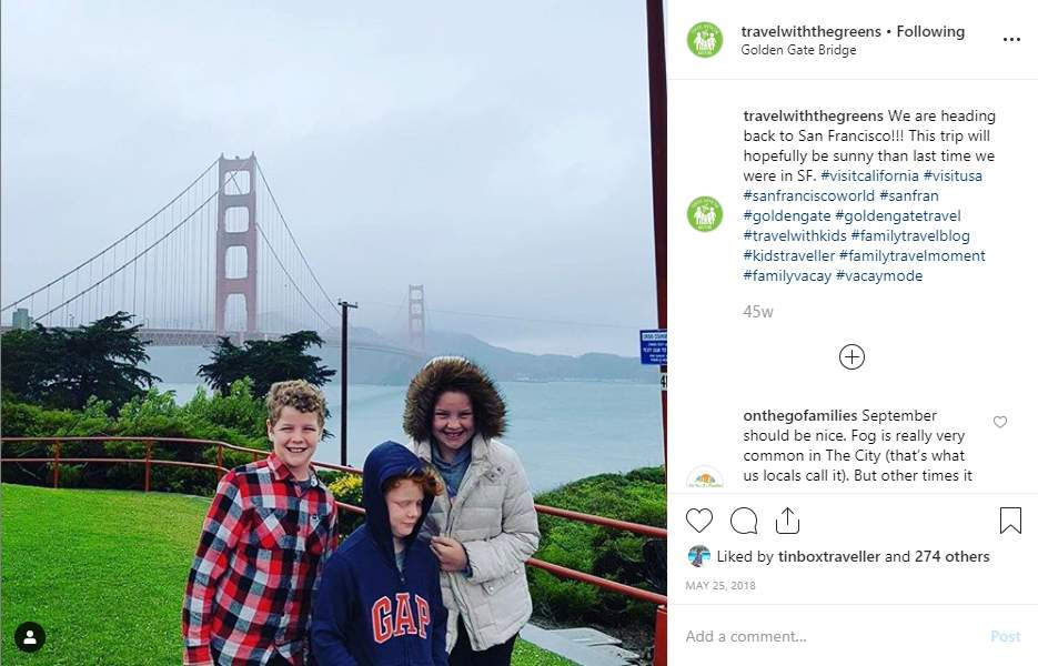 Family travel Instagram post