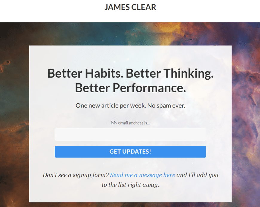James Clear website subscribers landing page