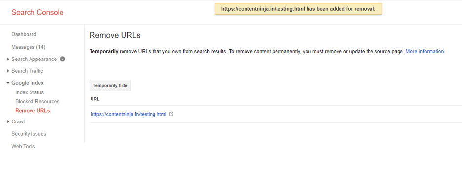 Removing URLs on Search Console