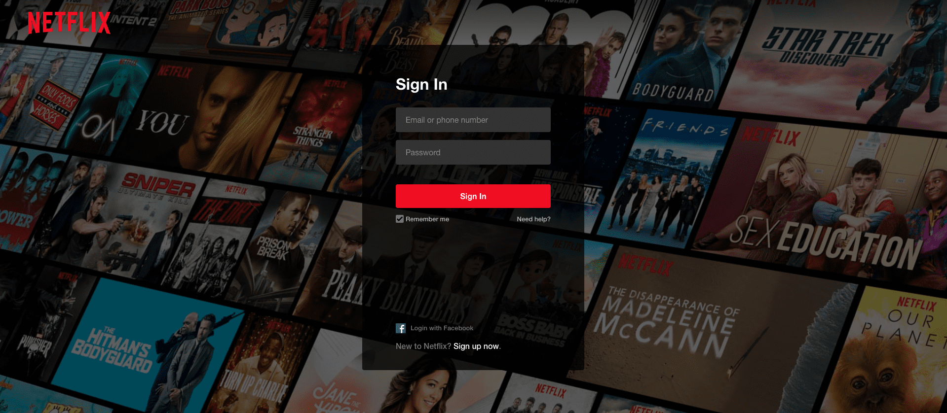 Netflix login page