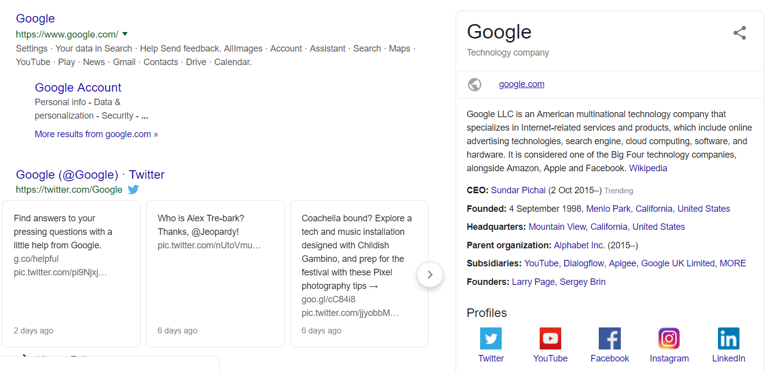 Smart Insights Google search example