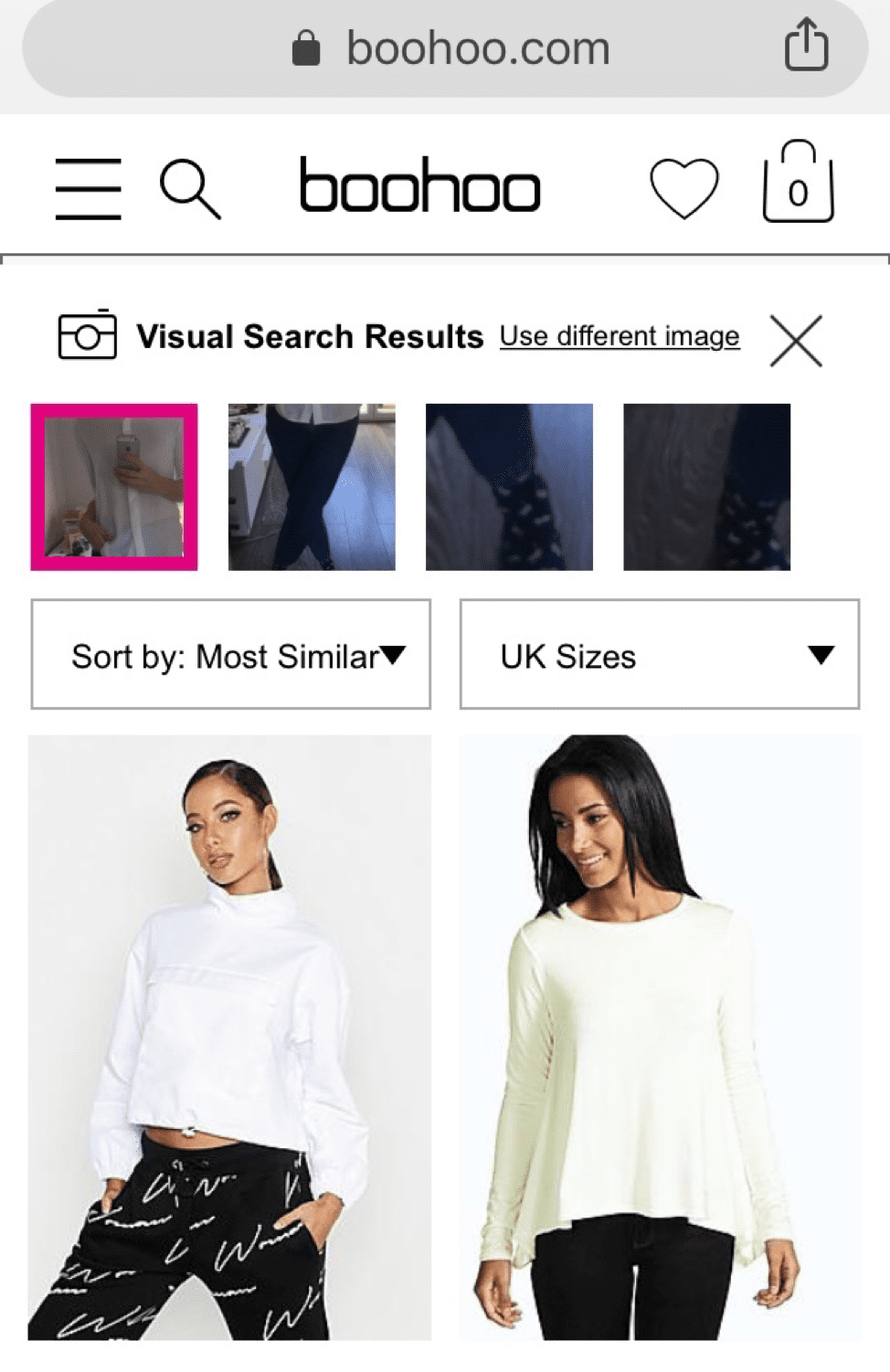 boohoo visual search results