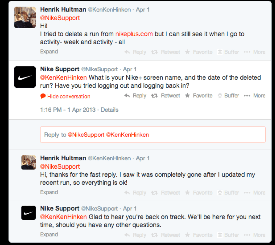 Nike Support Twitter example