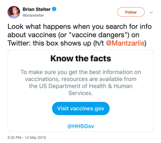 Twitter anti-vax warning