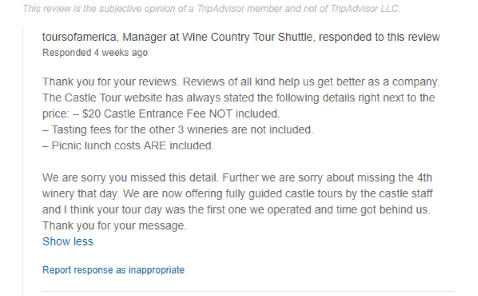 TripAdvisor review response