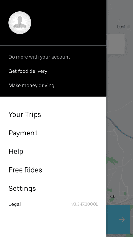 Uber Eats menu