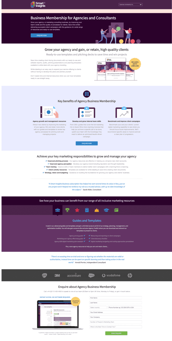 Agency Business Membership page example (all copy above enquiry form)