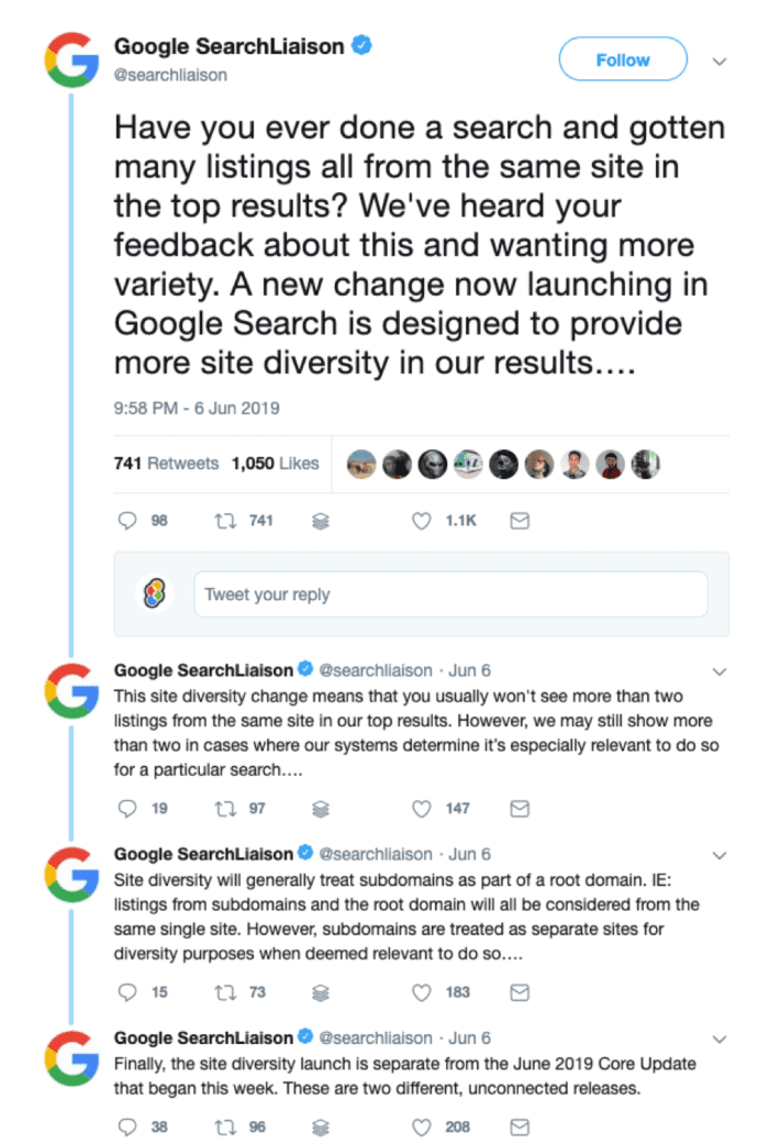 Google search update tweet