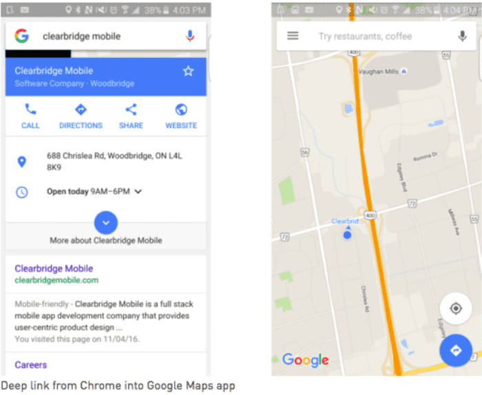 Deep link from Chrome to Google Maps