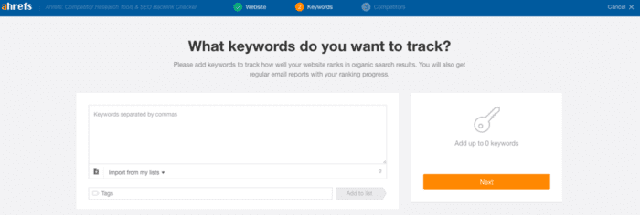 ahrefs tracking keywords