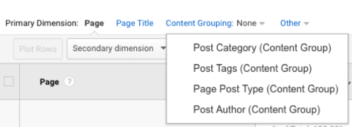 Content Grouping drop down menu