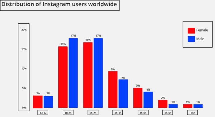Distribution of Instagram users worldwide