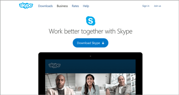 Skype landing page