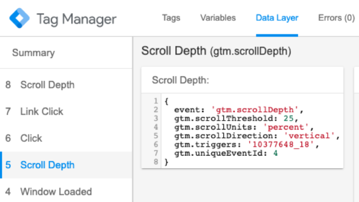 Tag Manager scroll depth setup