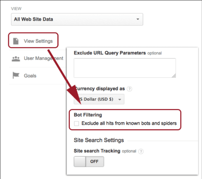 Bot filters in Google Analytics