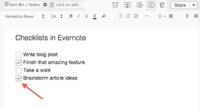 Checklists in Evernote