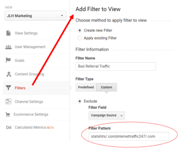 Referrer filter in Google Analytics