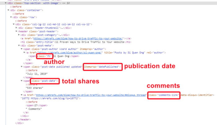 Scraping for various parameters