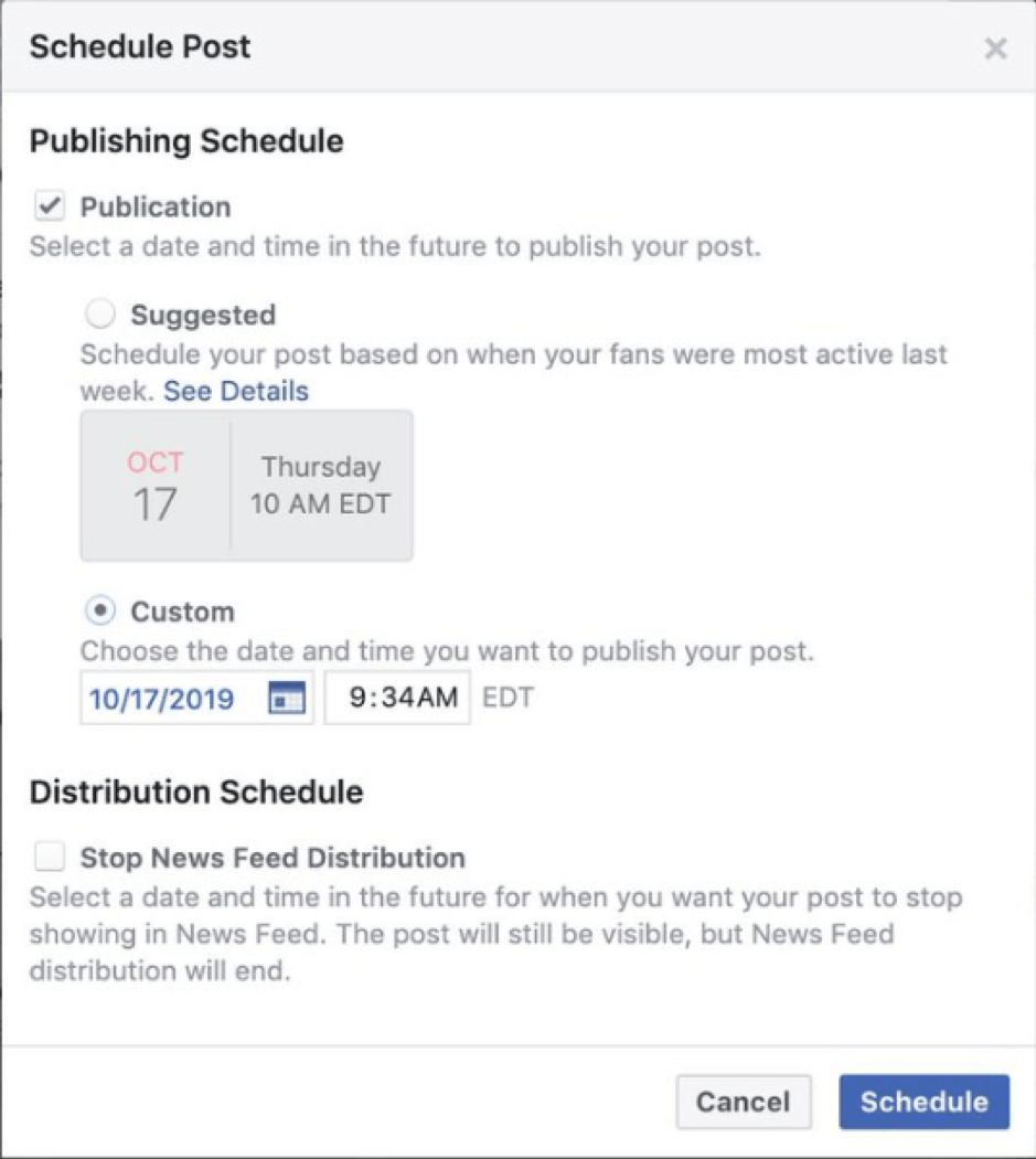 Facebook scheduling changes