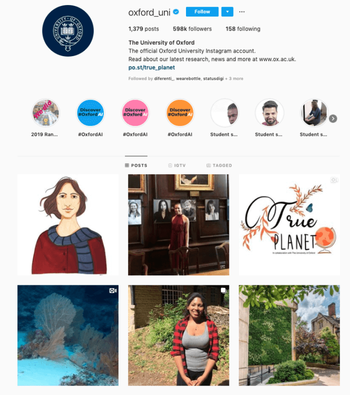 Oxford University Instagram account