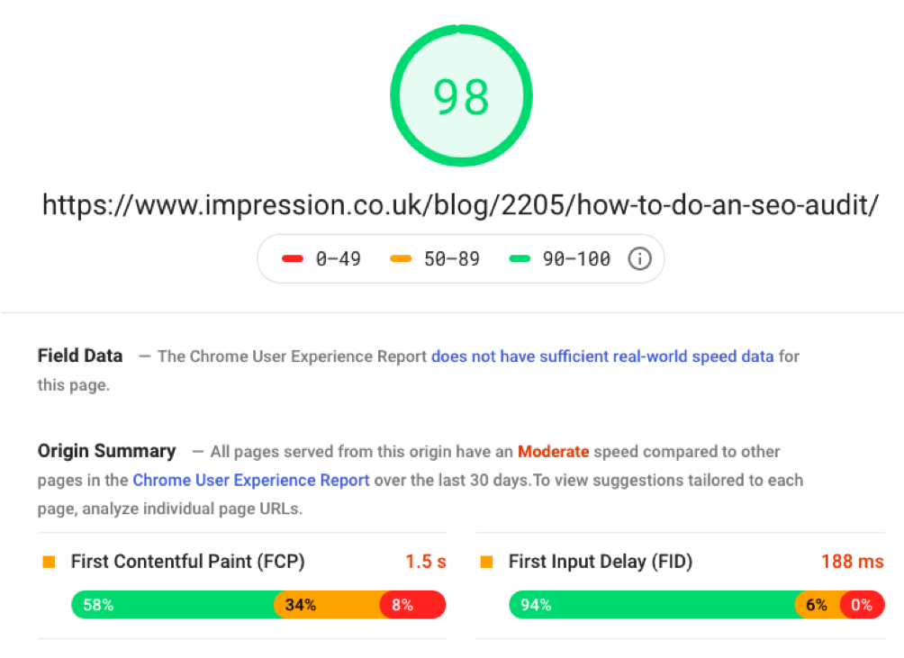 Consulting the PageSpeed Insights tool