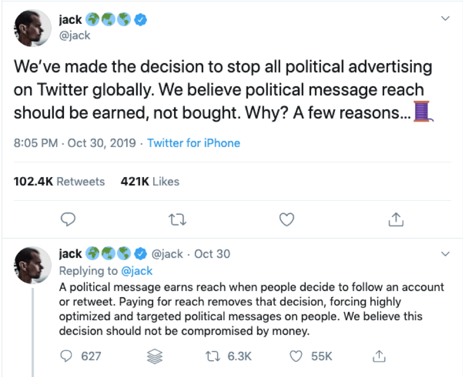 Twitter bans political advertising