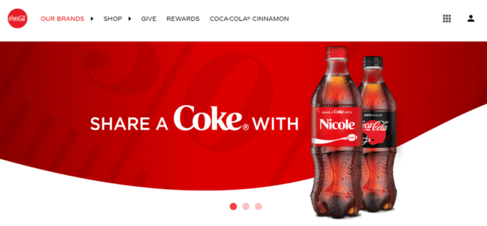 Coca Cola's homepage