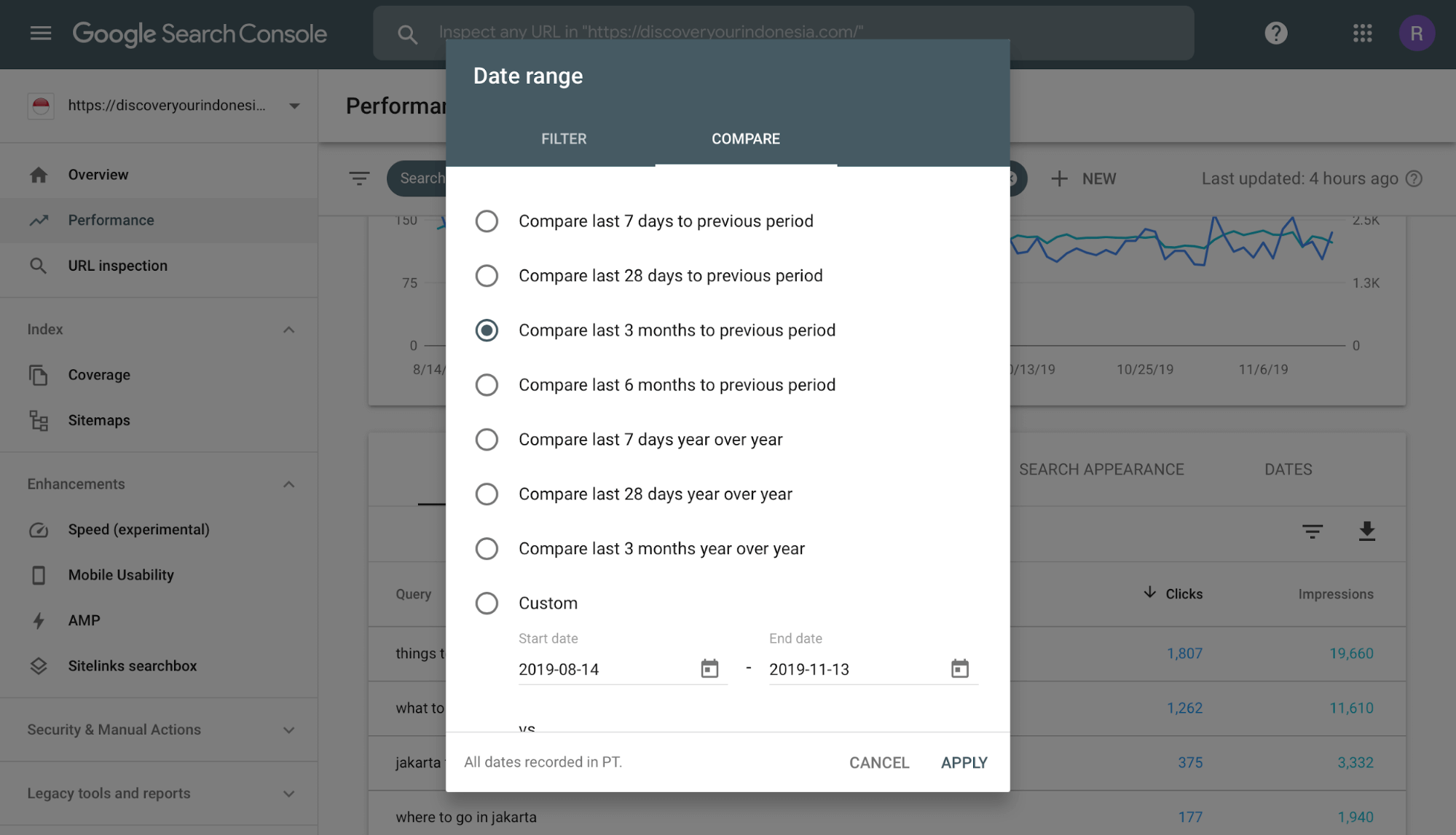 Date comparison in Google Console