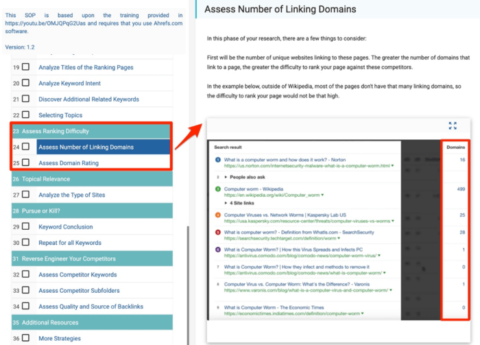 Assess number of linking domains